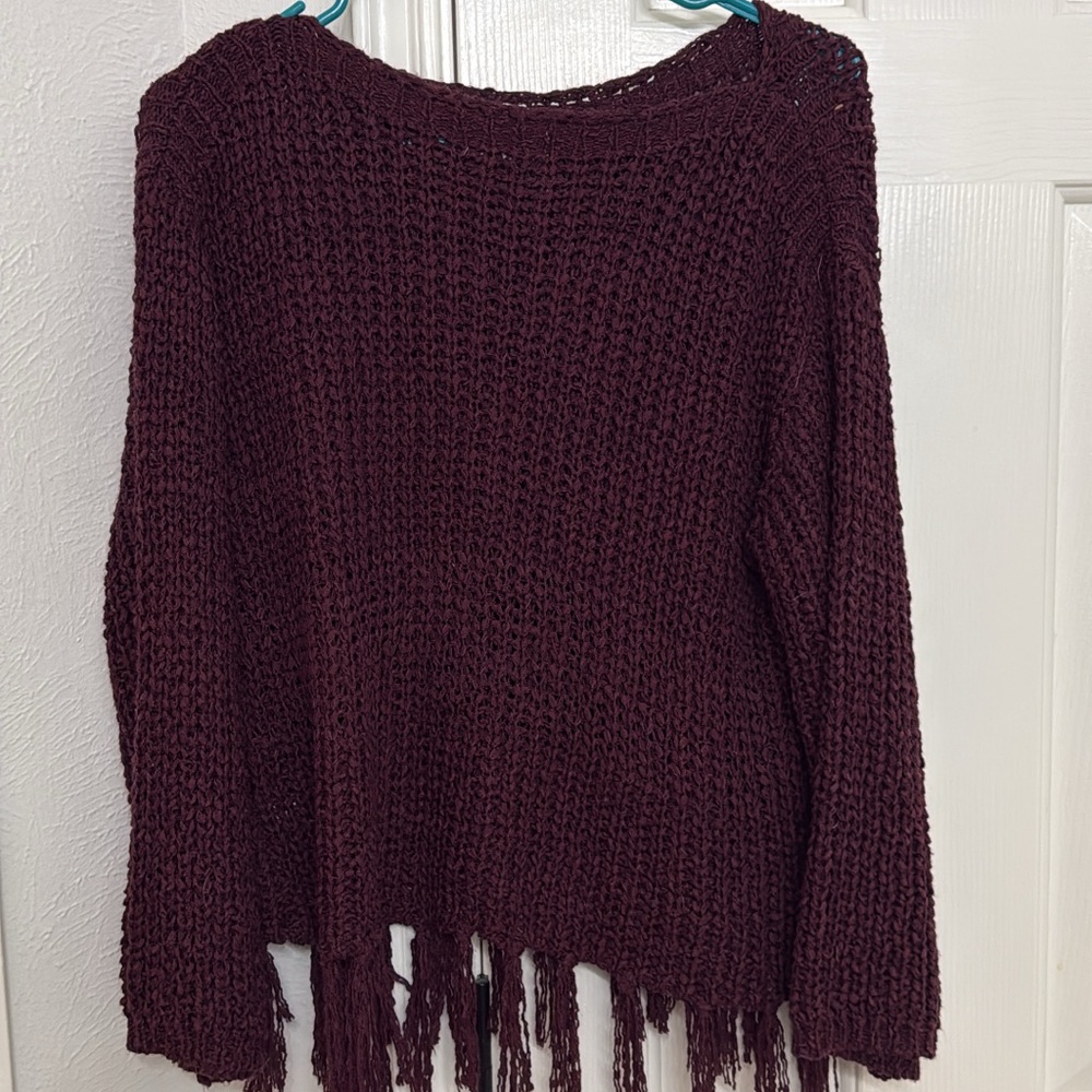 Altar'd State Maroon Fringe Sweater